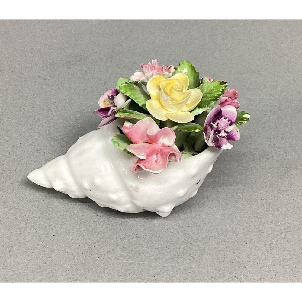 Vintage Royal Adderly Bone China Floral Bouquet Nestled in a Sea Shell - England